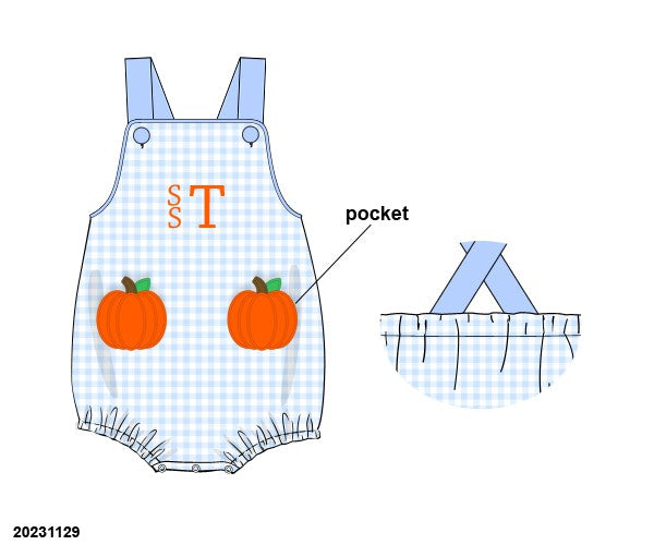 Blue Gingham with Pumpkin Bubble