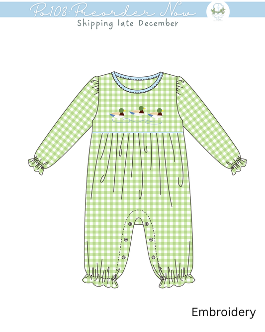 PO108: Mallard Embroidered Girls Romper