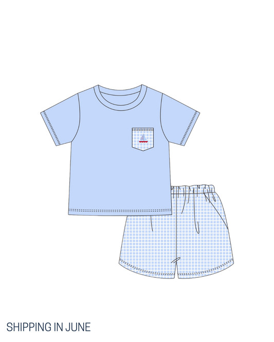PO111: Plaid Sailboat Boy Short Set