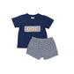 Navy Smocked Pumpkin Short Set