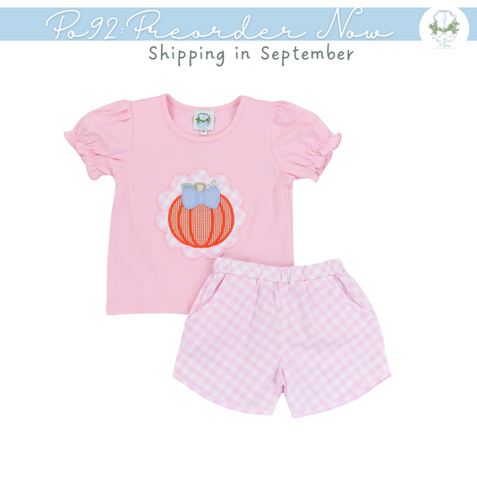 PO92: Pink Pumpkin Applique Short Set