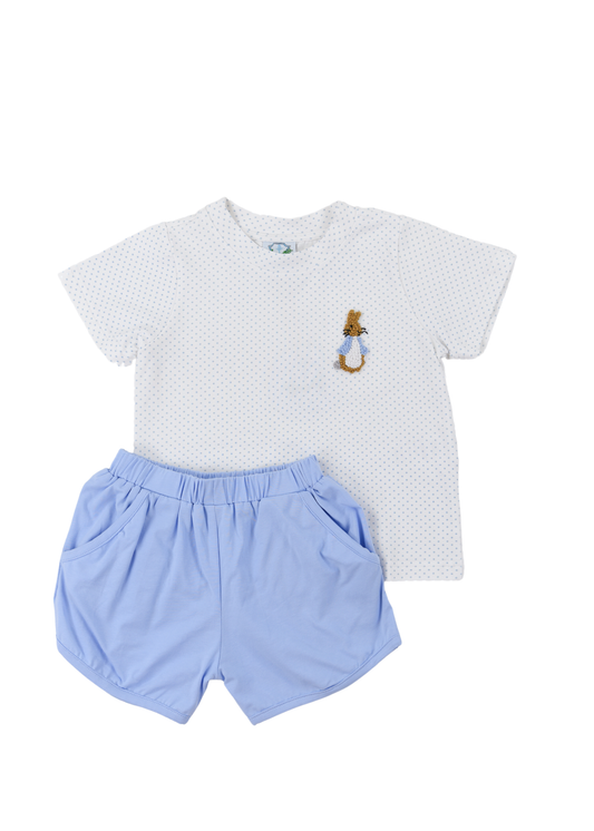 French Knot Blue Rabbit Casual Short Set