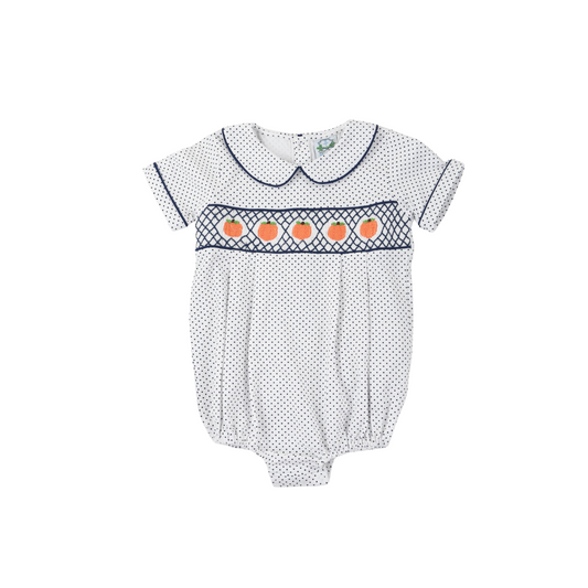 Navy Smocked Pumpkin Boys Bubble