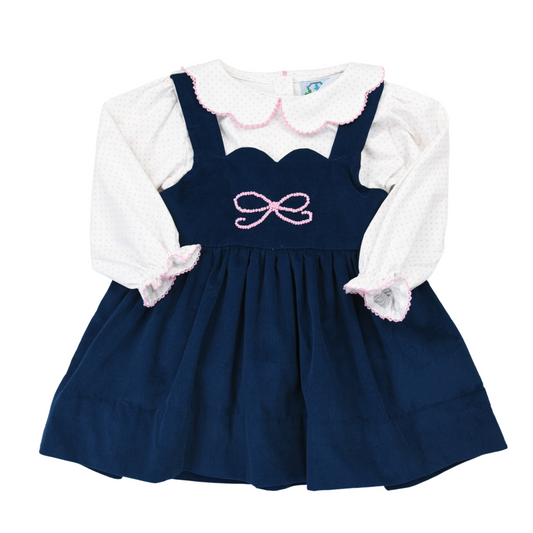 Classic Corduroy French Knot Bow Dress Set