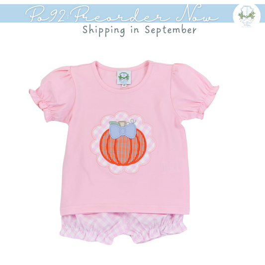 PO92: Pink Pumpkin Applique Bubble Short Set