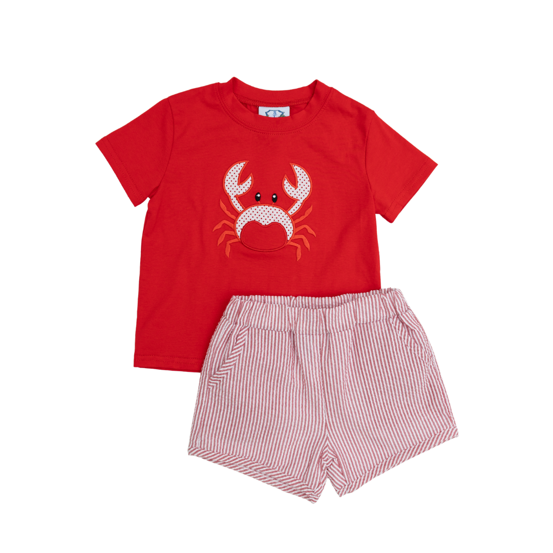Swiss Dot Crab Boy Short Set