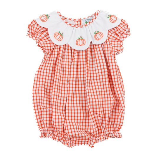 Embroidered Pumpkin Scalloped Girl Bubble