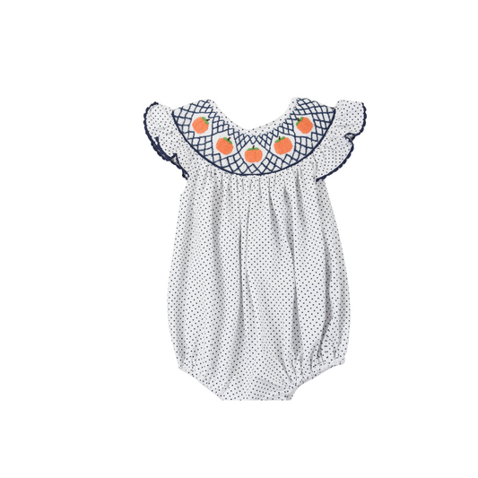Navy Smocked Pumpkin Girl Bubble