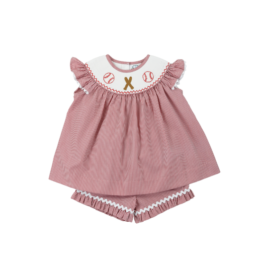Smocked Baseball Girl Short Set