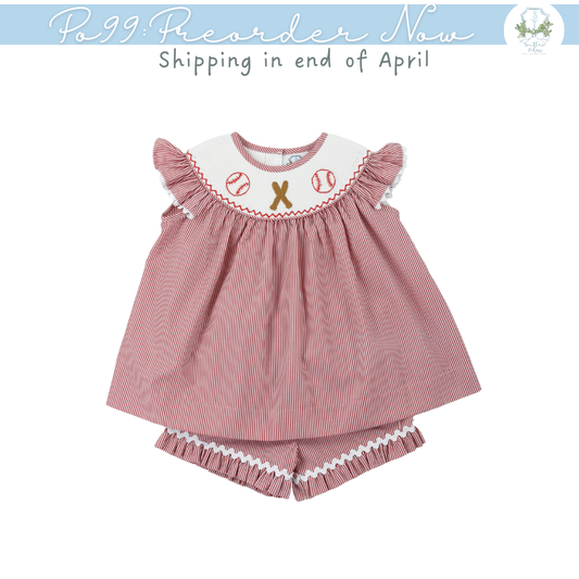 PO99: Smocked Baseball Girl Short Set