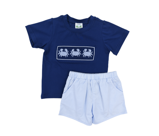 Gingham Crabs Boy Short Set