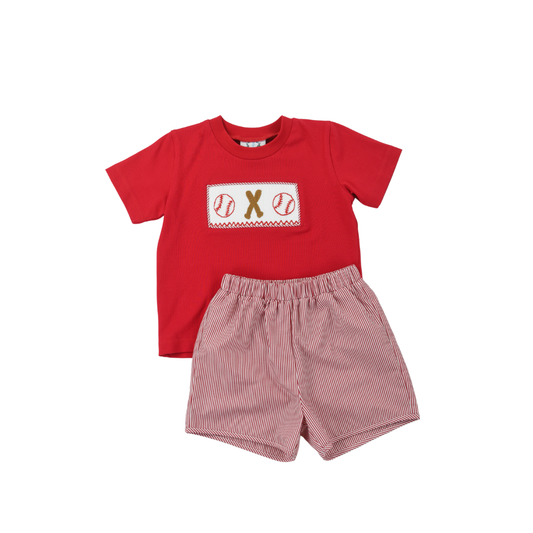 Smocked Baseball Boy Short Set