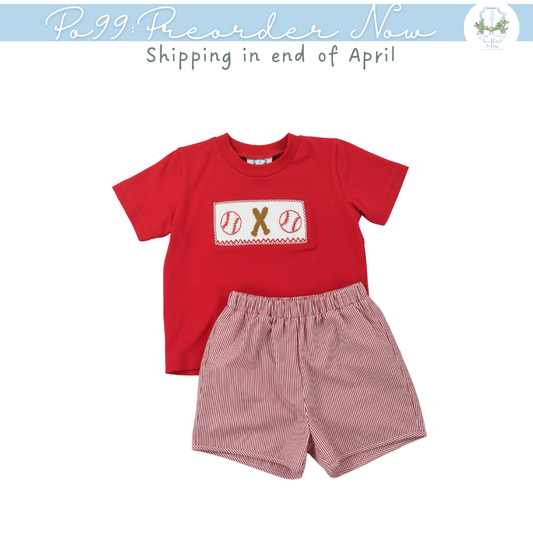 PO99: Smocked Baseball Boy Short Set