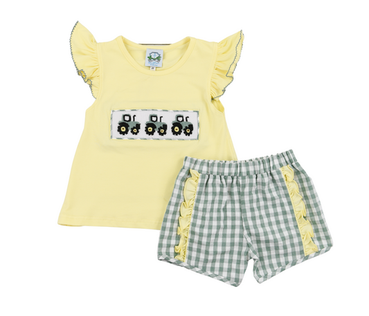 Smocked Tractors Girls Short Set