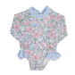 Blue Gingham & Floral Longsleeve 1pc Swimsuit