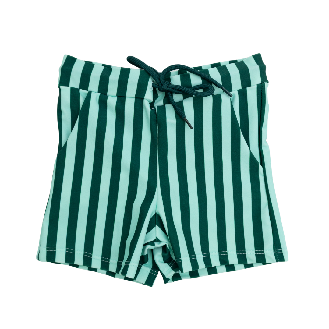 Green & Mint Stripe Swim Trunk