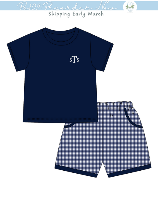 PO109: Navy Easter Toile Short Set
