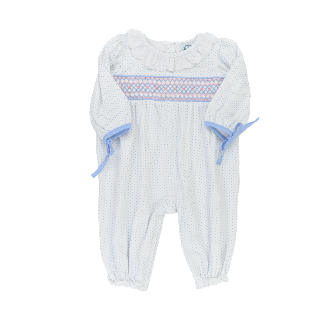 Blue Classic Smocked Girls Long Bubble