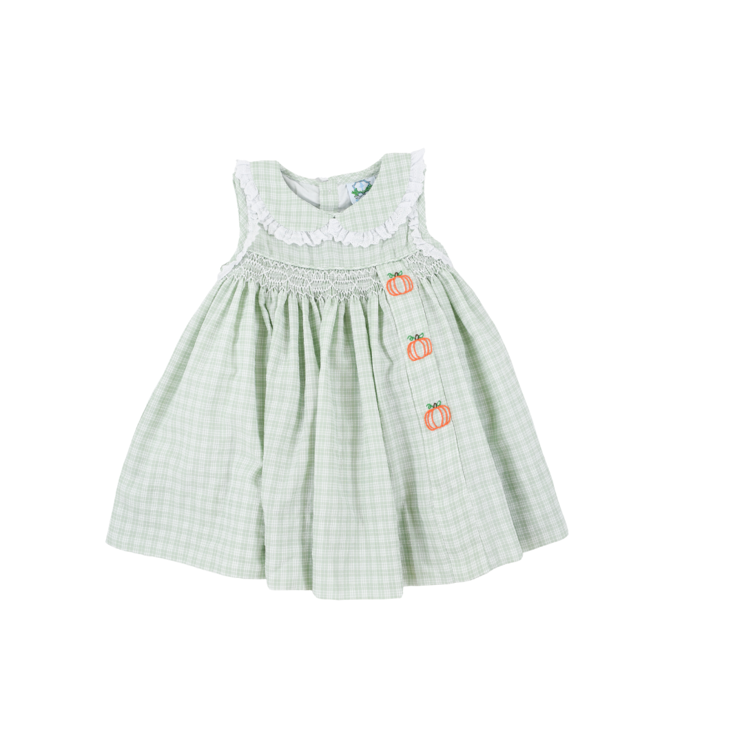 Sage Gingham and Navy Pumpkin Dress