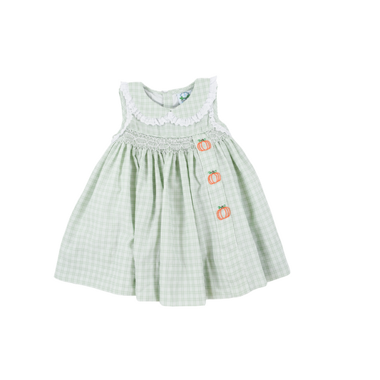 Sage Gingham and Navy Pumpkin Dress