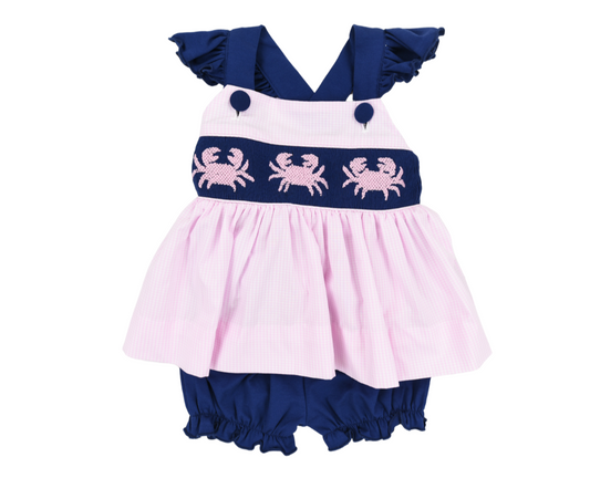 Gingham Crabs Girl Bubble Short Set