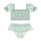 PO110: Preppy Two Piece Puff Sleeve Swimsuit