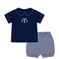 PO109: Navy Easter Toile Banded Short Set