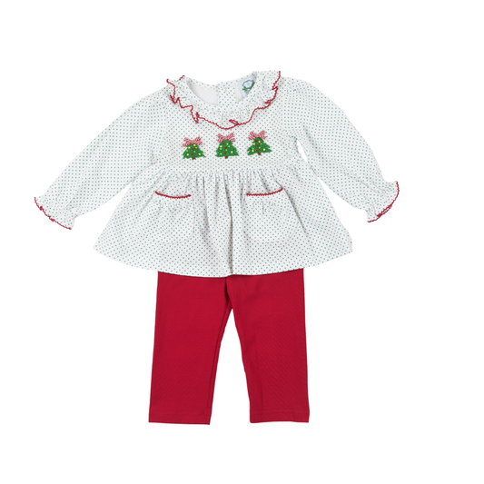 Green Bitty Dot Tree Girl Pant Set