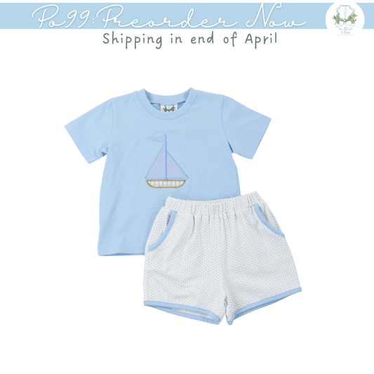 PO99: Applique Sailboat Boy Short Set