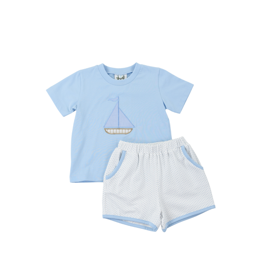 Applique Sailboat Boy Short Set