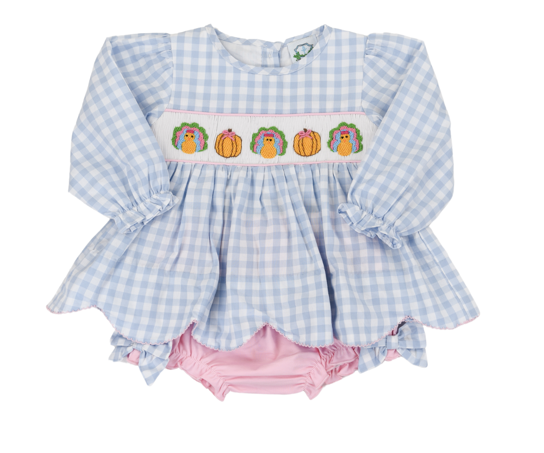 Gingham Smocked Turkey Bloomer Set