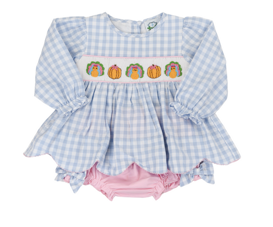 PO92: Gingham Smocked Turkey Bloomer Set