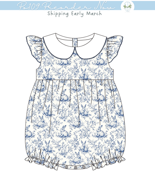 PO109: Navy Easter Toile Girls Bubble