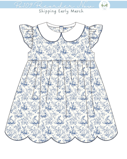 PO109: Navy Easter Toile Girl Dress