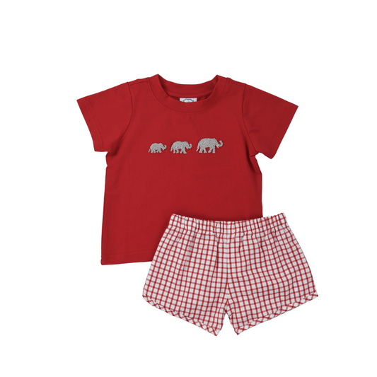 French Knot Elephant Boy Short Set