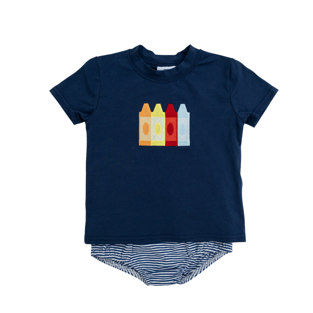 Colorful Applique Crayons Diaper Set