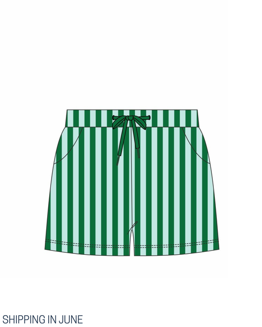 PO111: Green & Mint Stripe Swim Trunk