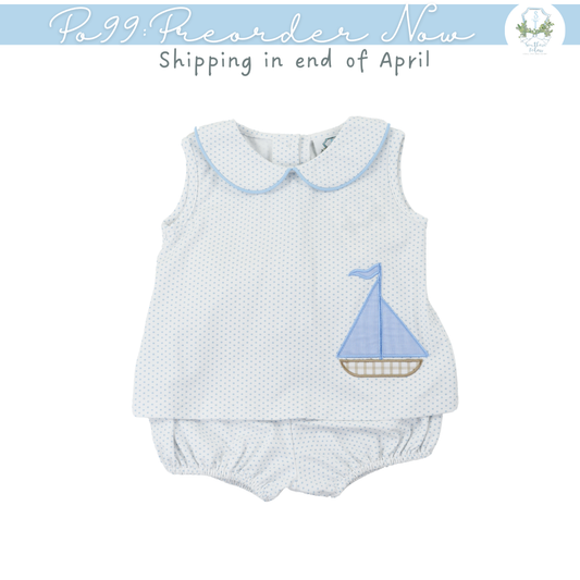 PO99: Applique Sailboat Boy Bubble Short Set