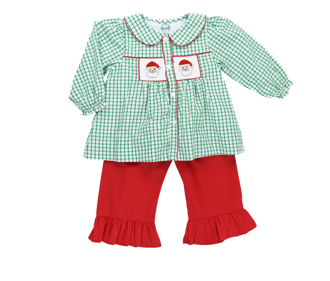 Smocked Santa Girls Pant Set