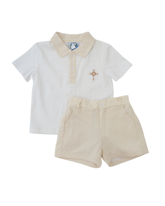 Linen Cross Polo Short Set