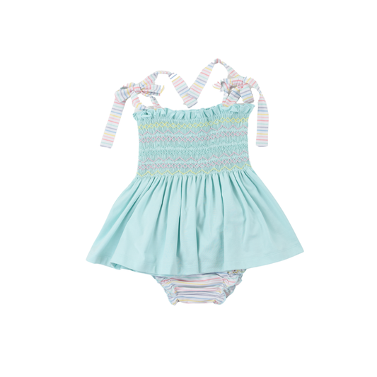 Smocked Mint and Pastel Stripes Bloomer Set