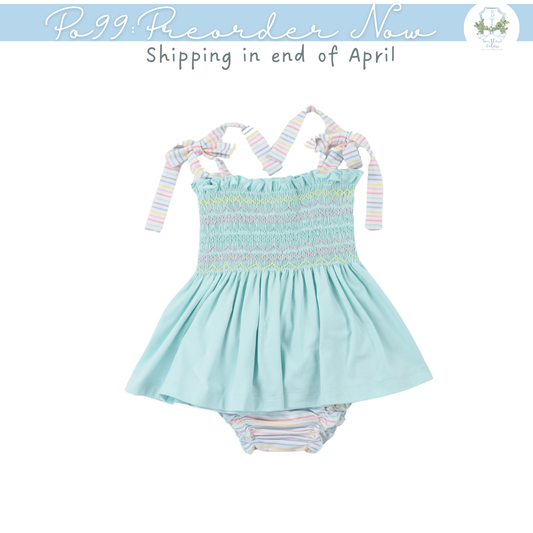 PO99: Smocked Mint and Pastel Stripes Bloomer Set