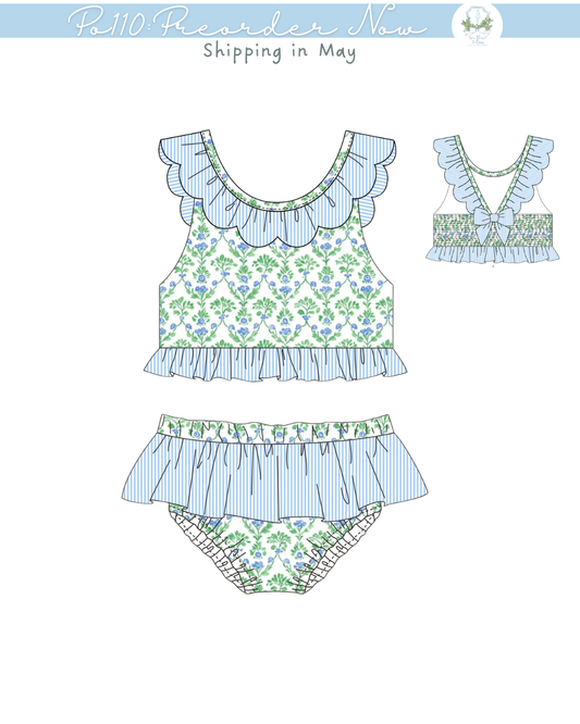 PO110: Preppy Two Piece Scalloped Swimsuit