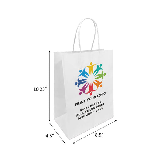 Kis Paper - Custom Print Cub 8x4.75x10.25 White Paper Bags: 250 bags / 1 side print (front)