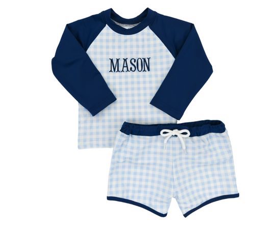 Navy and Gingham Boys Swim Set