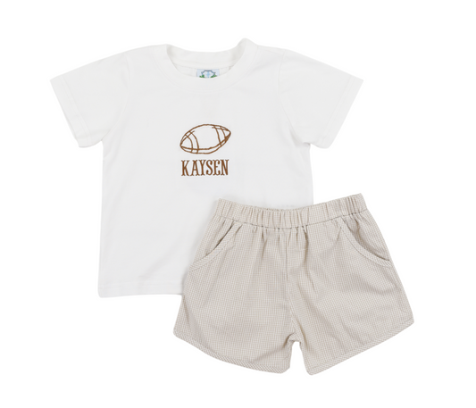 Tan Gingham Boys Short Set