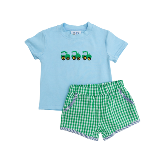 Hand Stitched Tractor Short Set