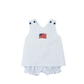 Blue Seersucker Flag Girl Bubble Short Set