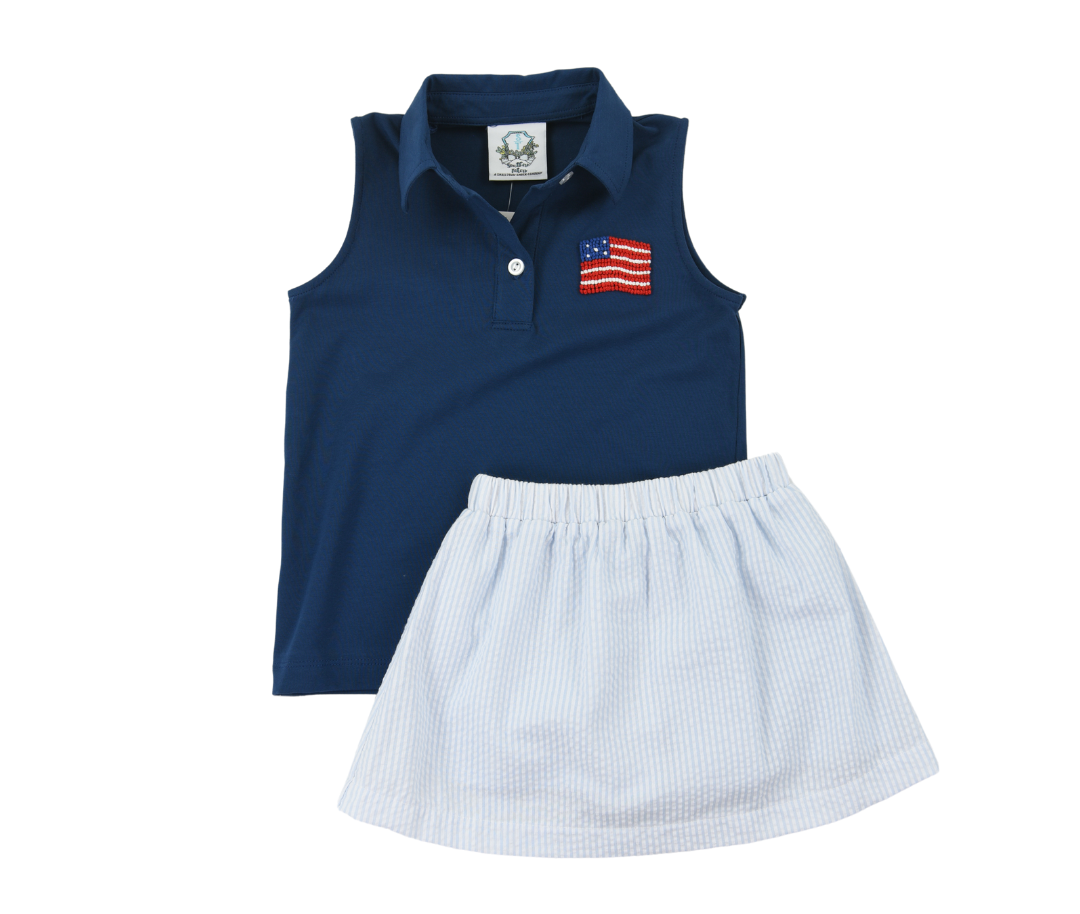 Blue Seersucker Flag Skort Set