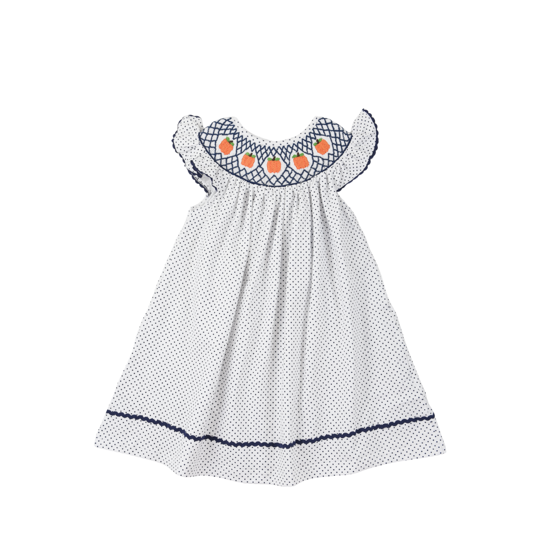 smocked pumpkin dress Navy Smocked Pumpkin Dress 4t